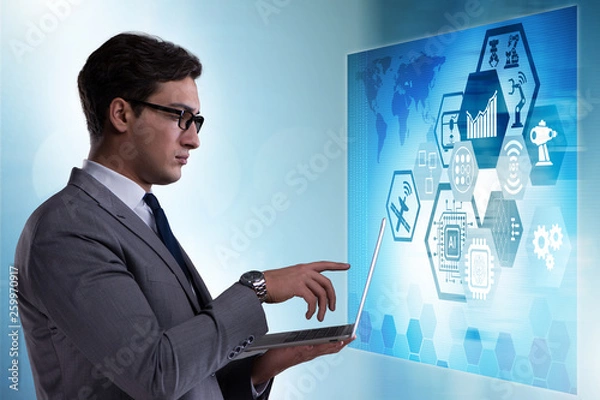 Fototapeta Businessman in futuristic stock trading concept
