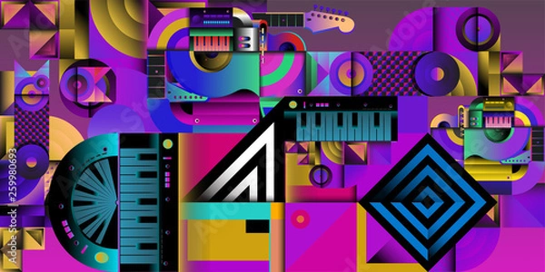 Fototapeta Vector illustration music instrument and colorful art background