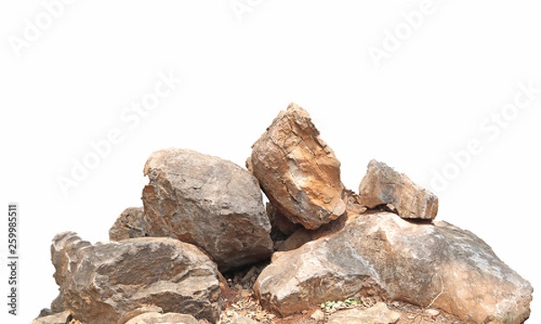 Fototapeta A group of stones rock lay isolated on white background,clipping paths