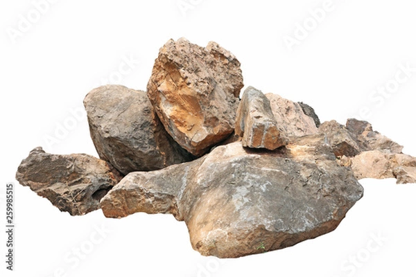 Fototapeta A group of stones rock lay isolated on white background,clipping paths