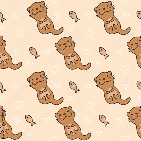 Fototapeta Cute otter Seamless Pattern Background