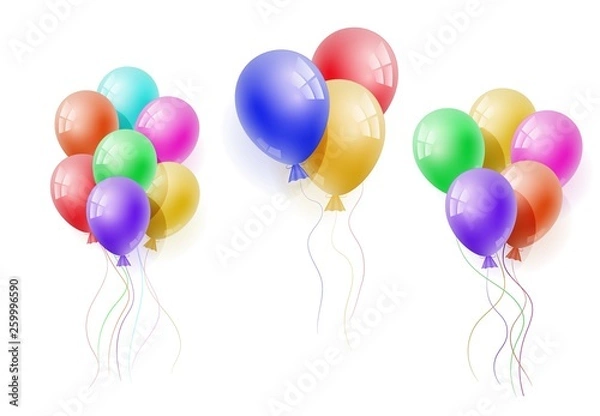 Fototapeta Vector realistic banch of colorfull helium balloons. Concept for promotion, ad, sale, flyer, greeting card. Free space for the text.Three-dimensional illustration. Eps 10.