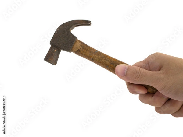 Fototapeta Hand grab hammer on white background isolated with clipping path
