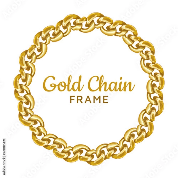 Obraz Gold chain round border frame. Wreath circle wavy shape. Jewelry image.
