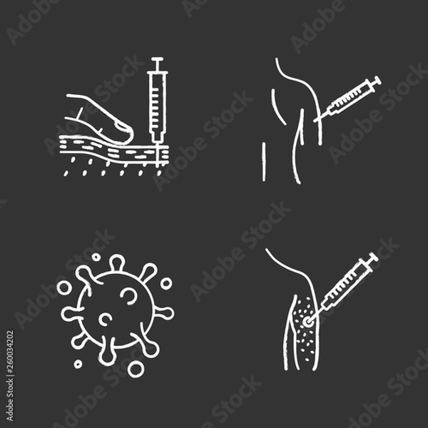 Fototapeta Vaccination and immunization chalk icons set