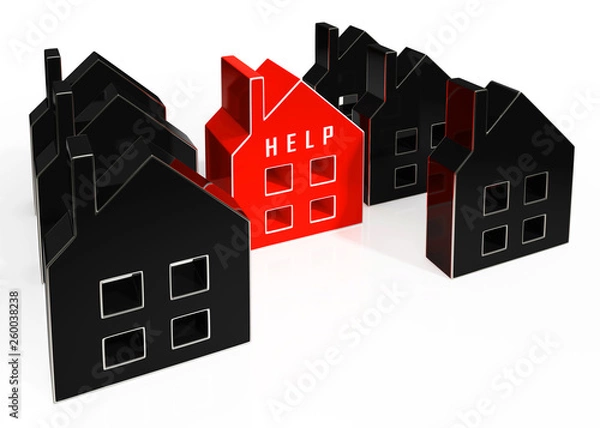 Fototapeta Foreclosure Help Icon Means Assistance To Stop A Property Foreclosing - 3d Illustration