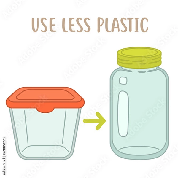 Fototapeta Use less plactic - plastic box vs glass jar