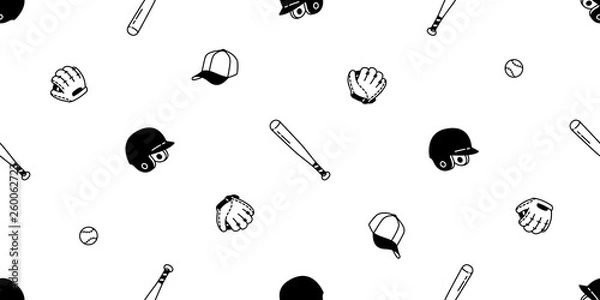 Obraz baseball Seamless pattern vector soft ball glove helmet cap sport tile background scarf isolated repeat wallpaper