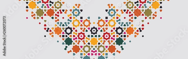 Obraz Arabic arabesque design greeting card for Ramadan Kareem, Islamic ornamental colorful detail of mosaic