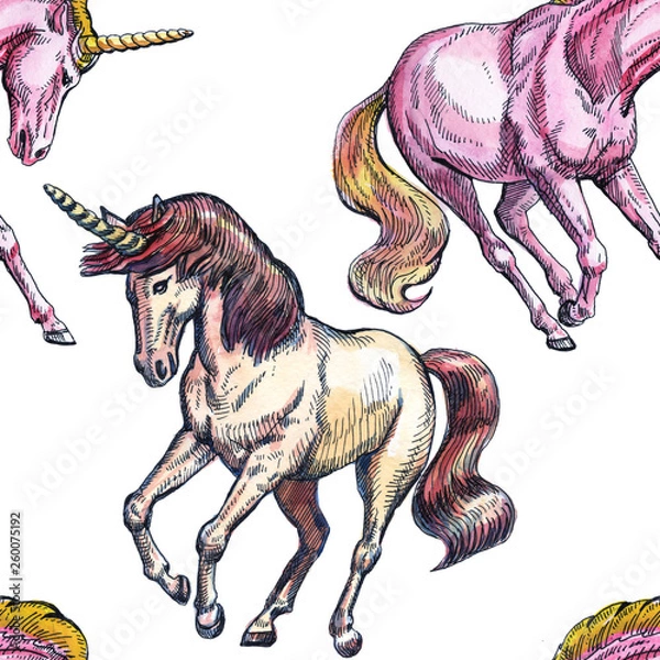 Obraz Unicorn. Seamless pattern on a white background. Fairy-tale character. Basis for design