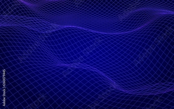 Obraz Abstract landscape on blue background. Cyberspace grid. Hi-tech network. 3D illustration