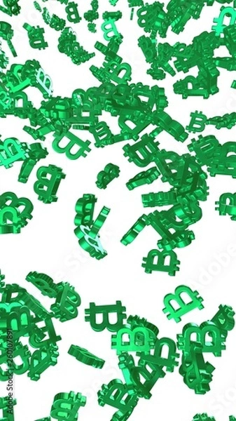 Fototapeta Digital currency symbol Bitcoin on a white background. Fall of bitcoin. Cryptocurrency graph on virtual screen. Business, Finance and technology concept. 3D illustration