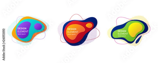 Fototapeta Abstract fluid elements with outline and dots. Multicolored paper cut effect illustration isolated on white background. Decoration origami element.