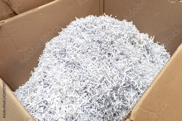 Obraz Paper recycle concept,white shredded paper documents to recycle in the cardboard box