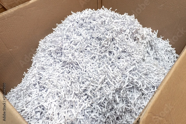 Obraz Paper recycle concept,white shredded paper documents to recycle in the cardboard box