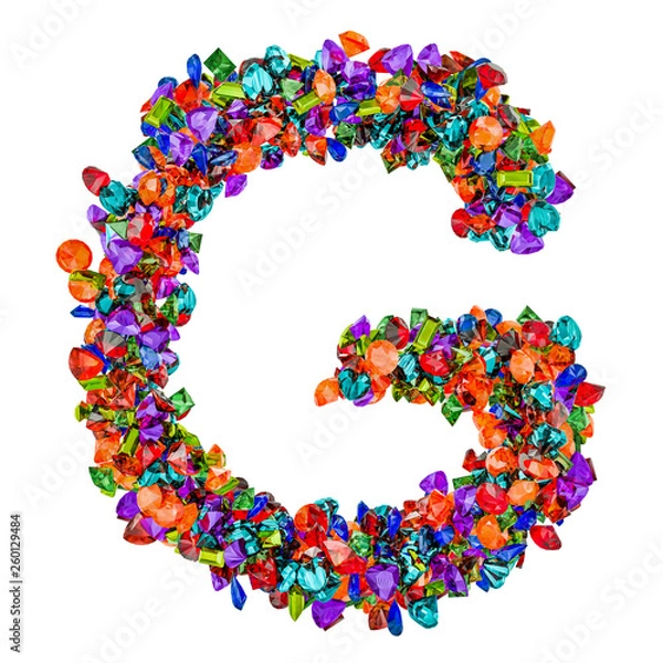 Fototapeta Letter G from colored gemstones. 3D rendering