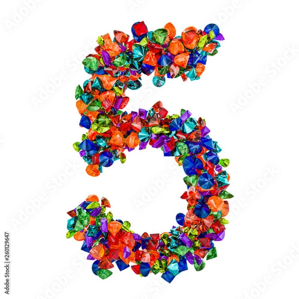 Fototapeta Number 5 from colored gemstones. 3D rendering