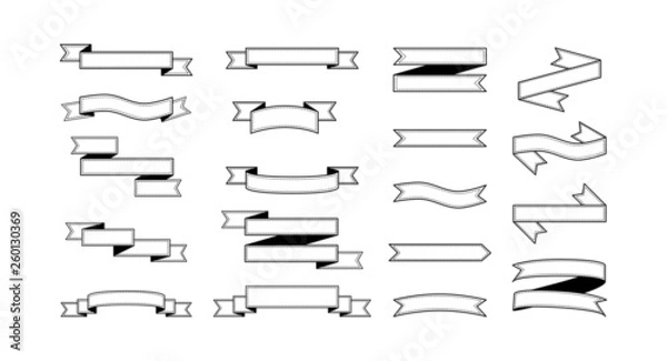 Fototapeta Set black ribbons banners flat Isolated on white background. vector illustration.