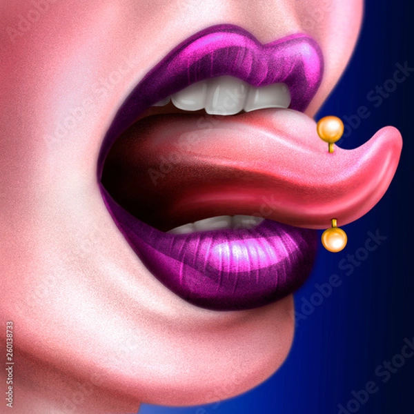 Obraz Tongue mouth with piercing