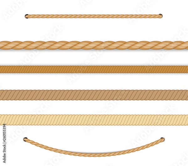 Fototapeta Set of realistic different ropes for decoration and covering on white background. vector illustration.