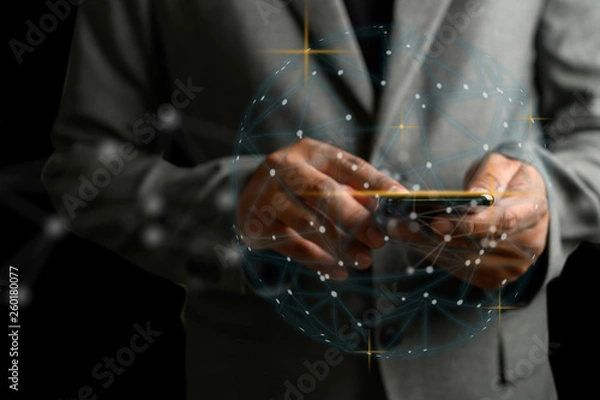 Fototapeta  network and data customer connection  cloud based web man network sphere 3D rendering