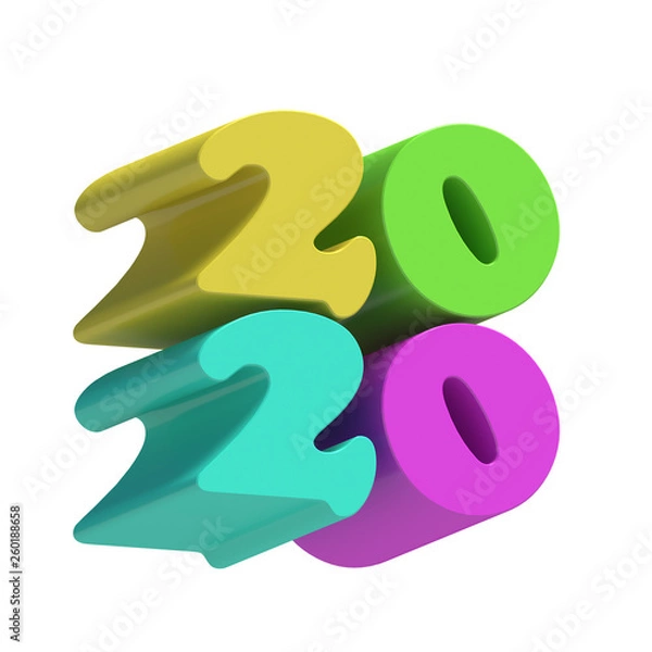 Fototapeta Happy New Year 2020 Number on Isolated White Background - 3D Illustration