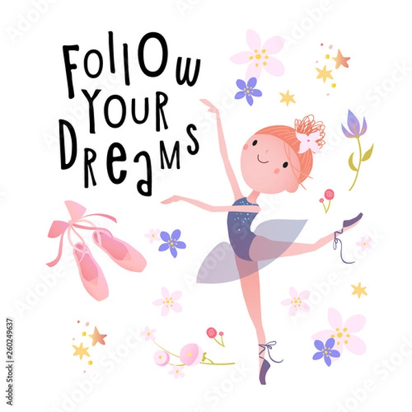 Fototapeta Card design with little ballet dancer.