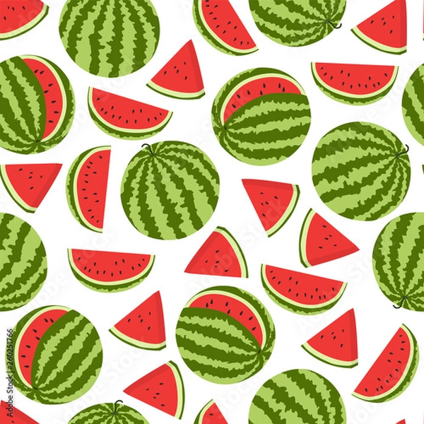 Obraz Watermelon vector pattern. Seamless background with ripe watermelons. 