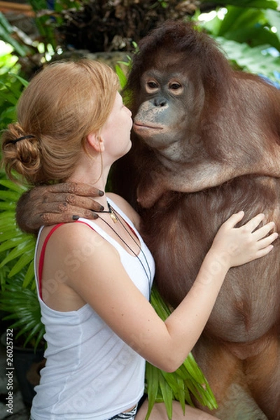 Obraz Mädchen mit Orang Utan