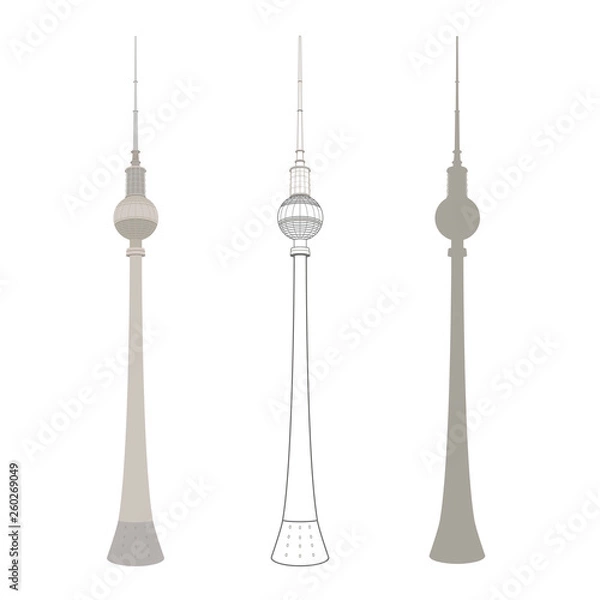 Obraz TV tower in Berlin Germany flat collection vector icons set for web design and illustrations.