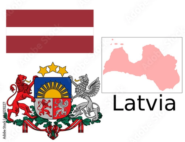 Fototapeta Latvia flag national emblem map