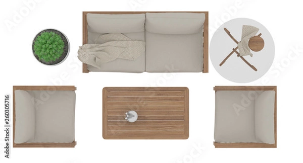 Fototapeta sofa top view on white  background