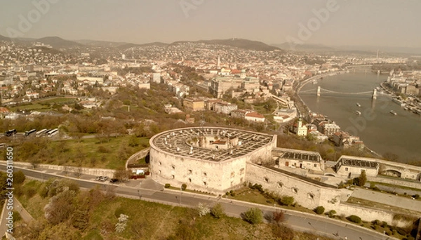 Fototapeta Aerial view of Budapest skyline and City Citadel