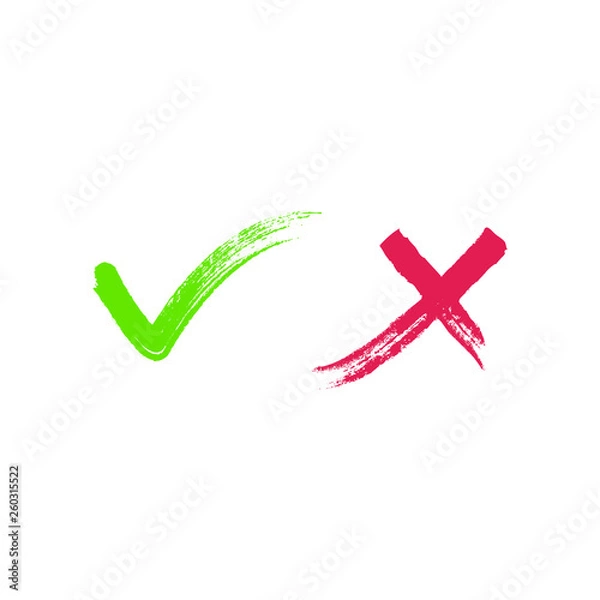 Fototapeta checkmarks, tick and cross hand drawn with brush stroke