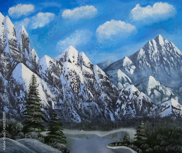 Obraz Winter landscape with mountains