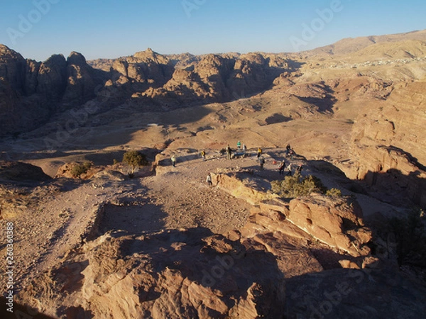Fototapeta Petra; Raqmu - historic ruins of the ancient, rock city of the Nabatean Arabians. It is located in southwestern Jordan. It is also known as the rose-red city. UNESCO World Heritage list.