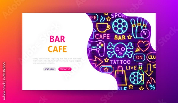 Fototapeta Bar Cafe Neon Landing Page