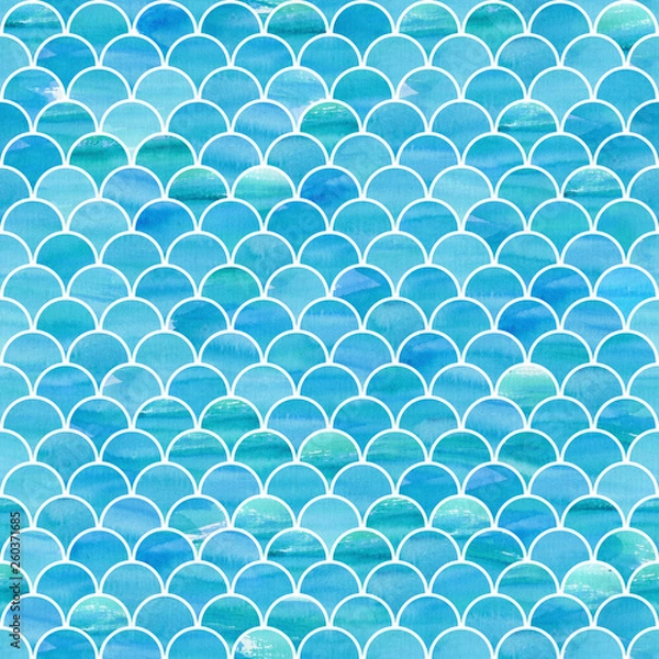 Fototapeta Seamless pattern. Scales with watercolor texture.