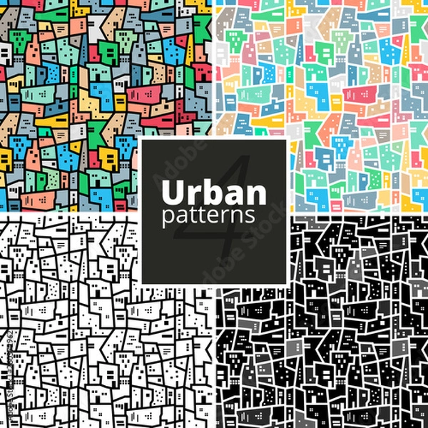 Fototapeta Set of urban patterns. Collection of vector modern geometric texture for web or print. 