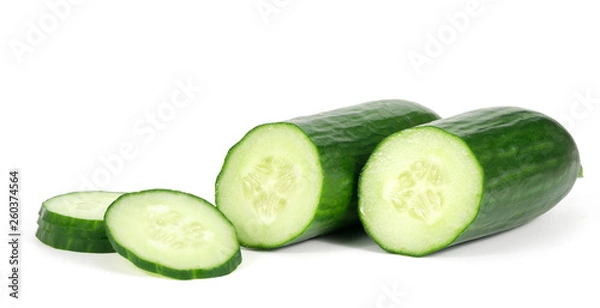 Fototapeta .sliced â€‹â€‹cucumber rings on a white background