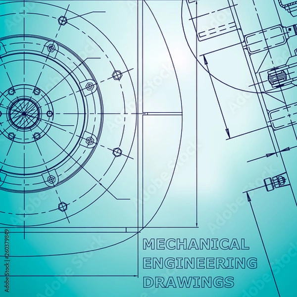 Obraz Blueprint. Vector engineering illustration. Light blue background. Mechanical engineering drawing. Corporate Identity