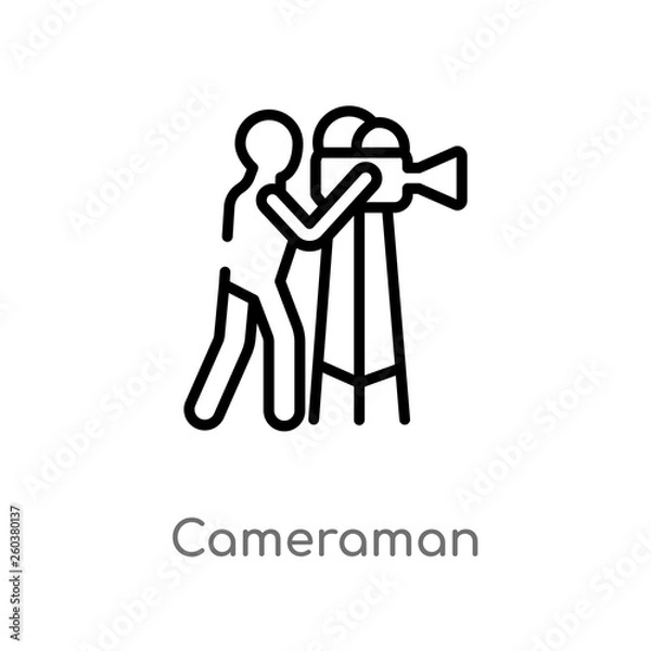 Fototapeta outline cameraman vector icon. isolated black simple line element illustration from cinema concept. editable vector stroke cameraman icon on white background