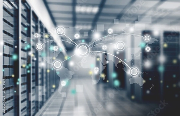 Fototapeta Abstract of modern high tech internet data center room