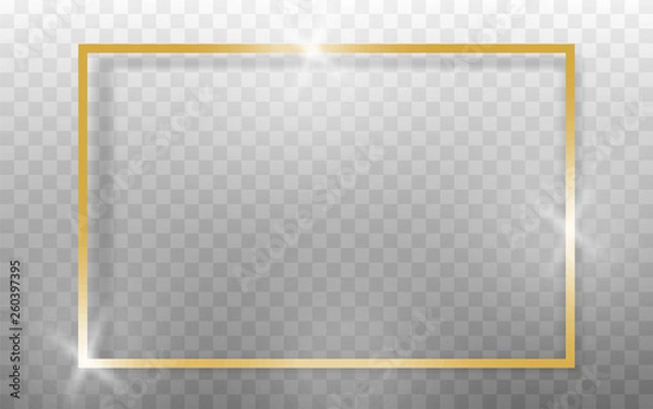 Fototapeta Gold shiny glowing frame with shadows. Isolated on transparent background.Golden luxury.Vector illustration