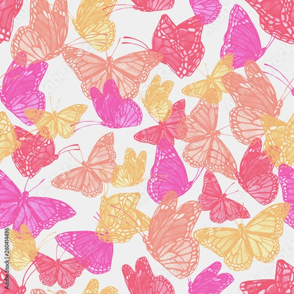 Fototapeta Trendy colorful seamless pattern with flying butterfly for boho chic design