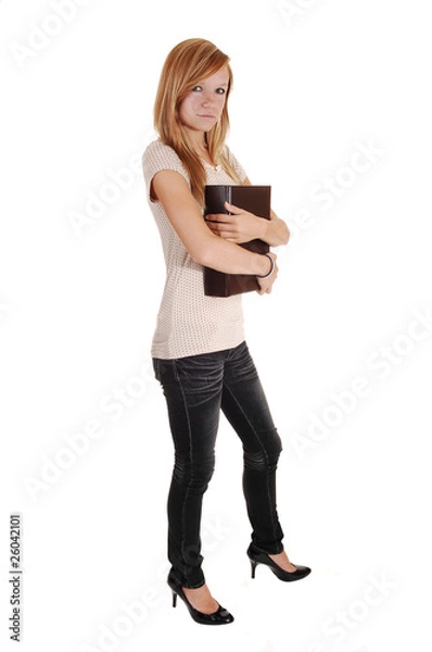 Fototapeta Girl holding big book.