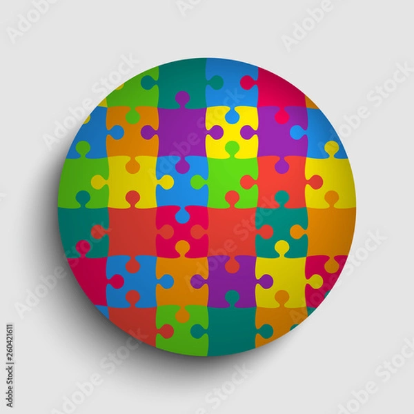 Fototapeta Vector circle banner jigsaw puzzle colored pieces.