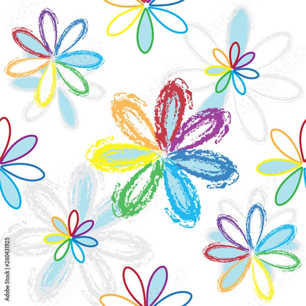 Fototapeta Seamless pattern with abstract rainbow flowers on white backdrop