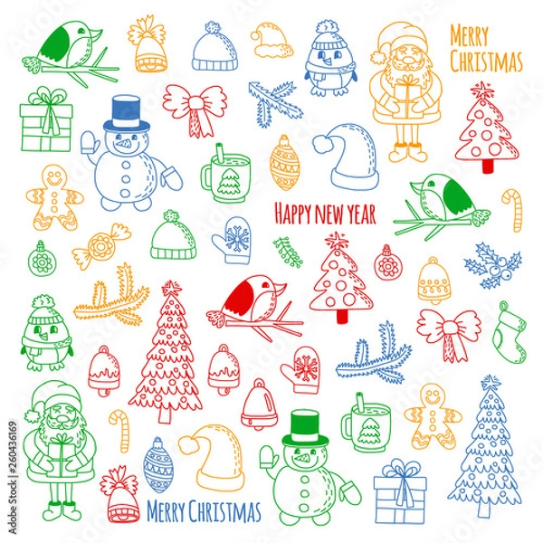 Fototapeta Christmas element in doodle kids drawing style. Vector pattern.