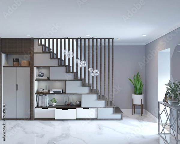 Fototapeta 3d rendering of loft hall interior with stairs